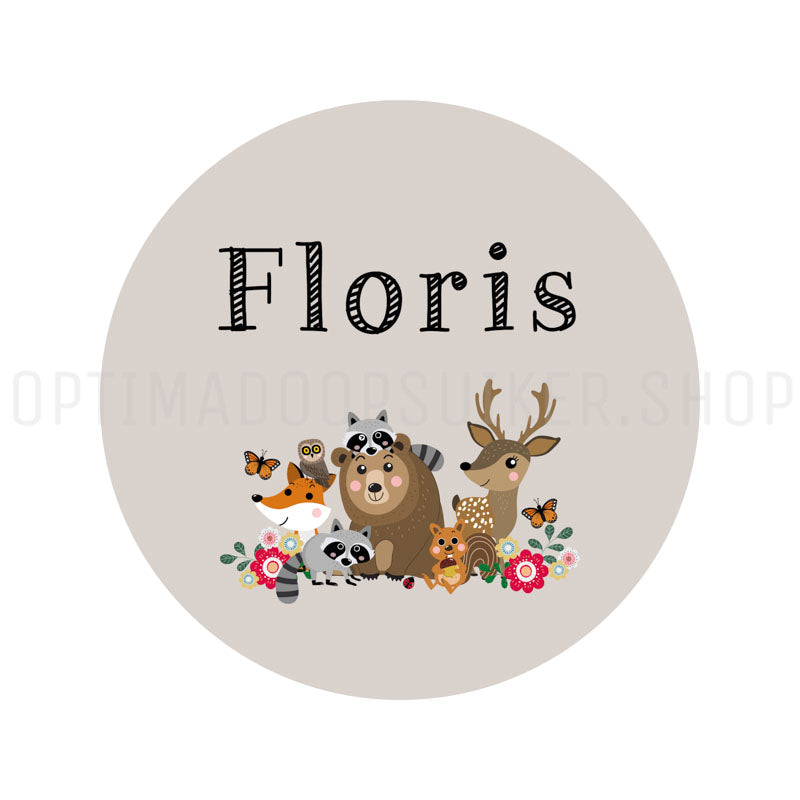 Ronde sticker met bosdiertjes - 15 stuks - OptimaDoopsuiker