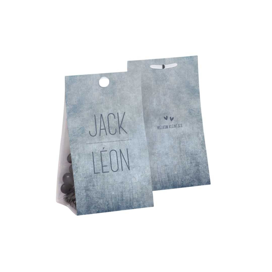 Snoepzakwikkel met denim opdruk - 2 stuks - OptimaDoopsuiker