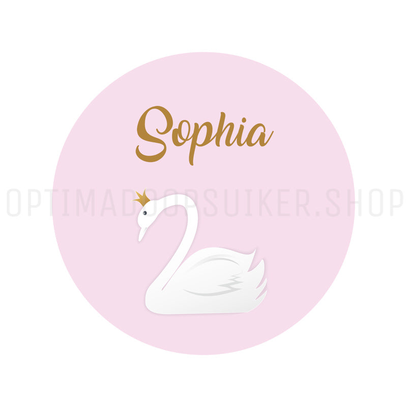 Ronde sticker met sierlijke zwaan - 15 stuks - OptimaDoopsuiker