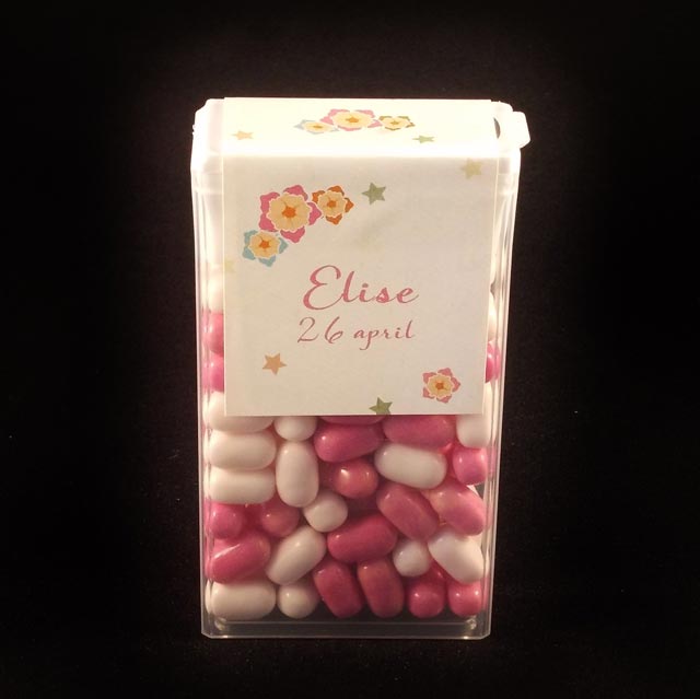 Tic Tac doosje thema bloemen en cirkels - OptimaDoopsuiker