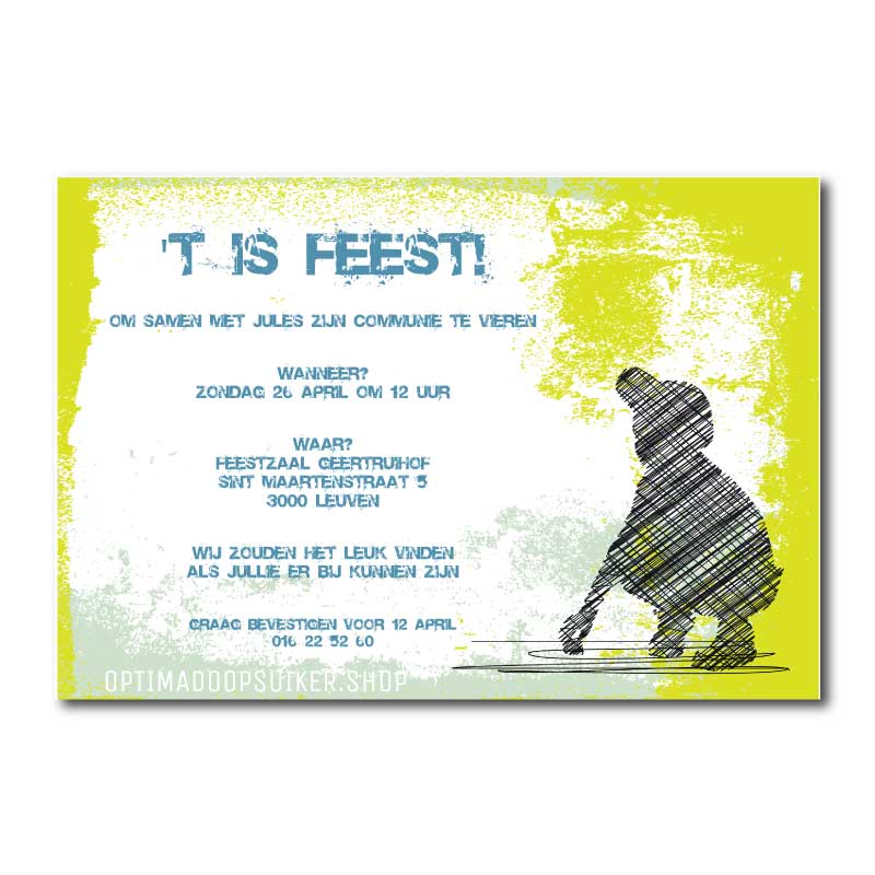 Communie uitnodiging | Jongen schets - OptimaDoopsuiker