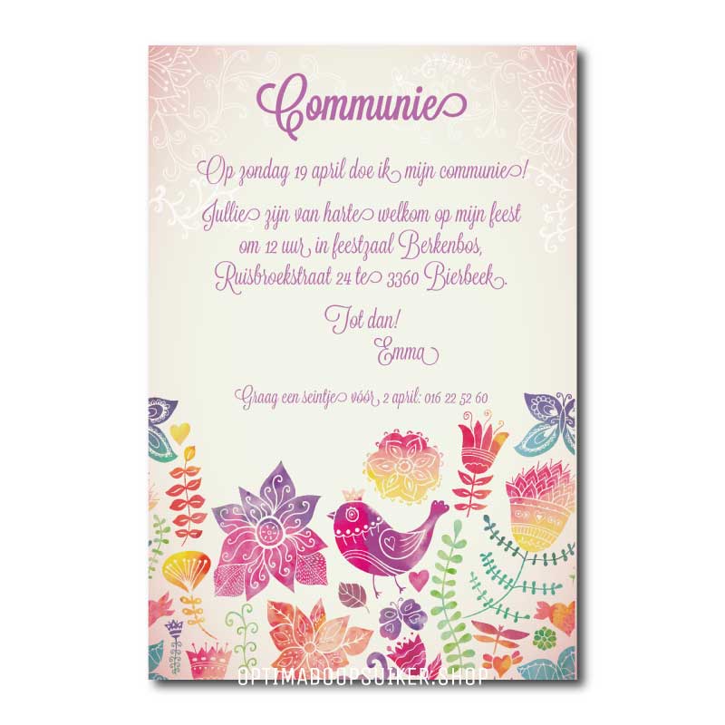 Communie uitnodiging | Vintage vogel - OptimaDoopsuiker