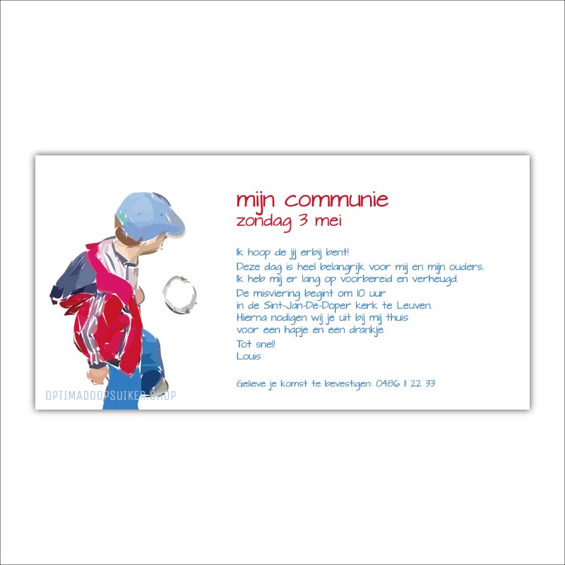 Communie uitnodiging | Jongen met pet - OptimaDoopsuiker