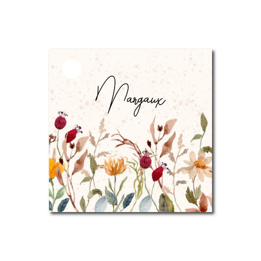 Vierkant label Margaux met veldbloemen
