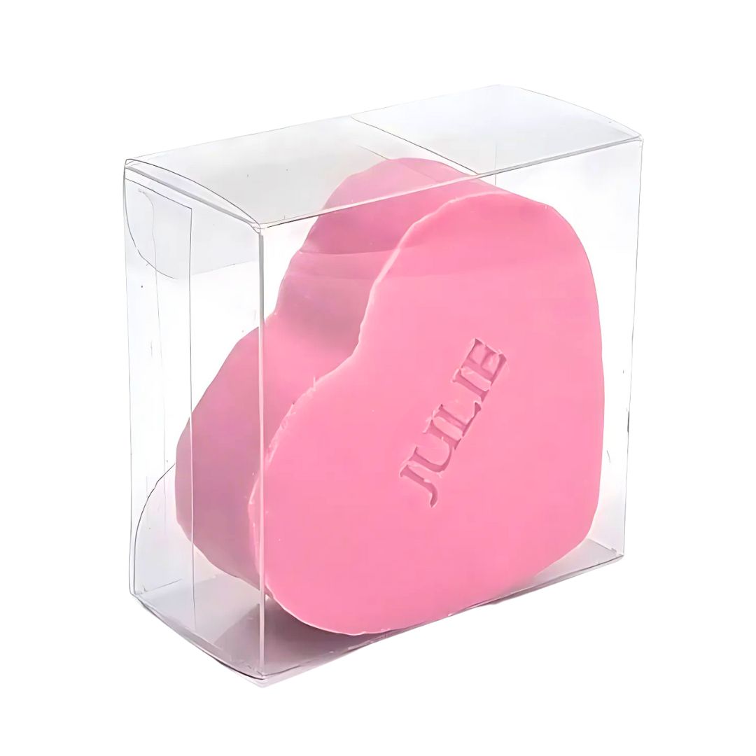 Hartvormig zeepje met naam in transparant doosje