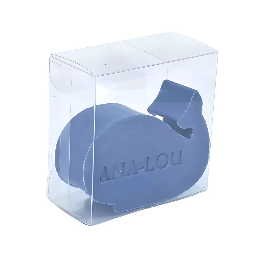 walvisvormig zeepje in transparant doosje