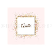 Roze vierkante sticker met gouden spetters - 15 stuks - OptimaDoopsuiker