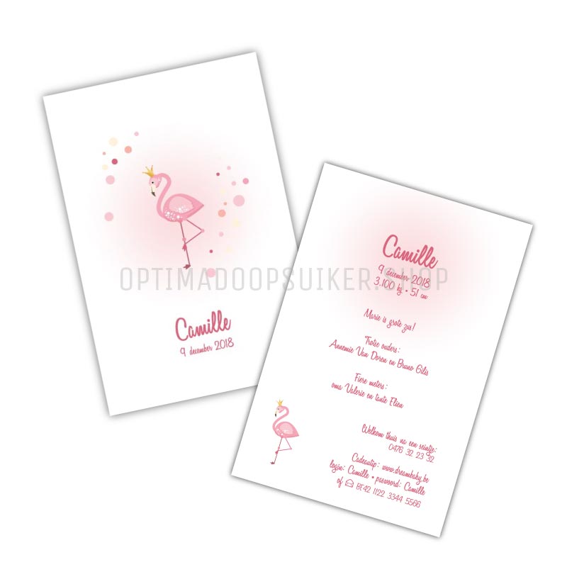Geboortekaartje Flamingo | Camille - OptimaDoopsuiker