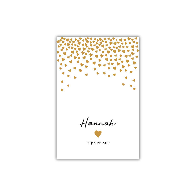 Geboortekaartje met gouden hartjes | Hannah - OptimaDoopsuiker