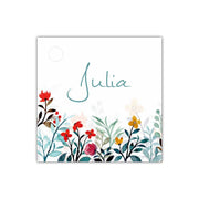 Vierkant label Julia met veldbloemen - 15 stuks - incl. bedrukking - OptimaDoopsuiker