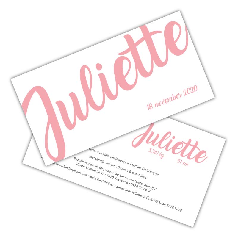 Geboortekaartje met naam oudroze | Juliette - OptimaDoopsuiker