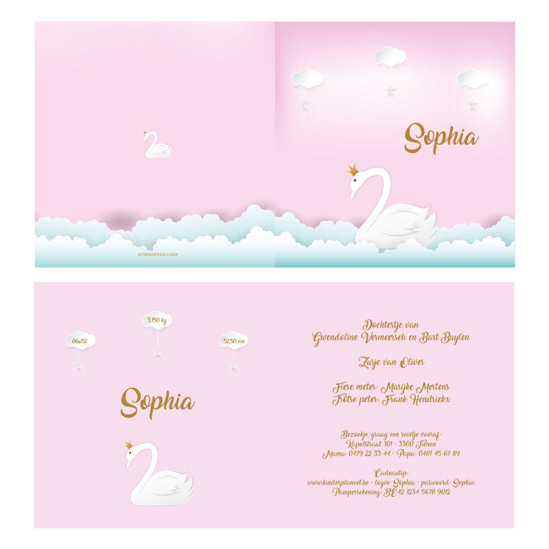 Geboortekaartje met sierlijke zwaan | Sophia - OptimaDoopsuiker