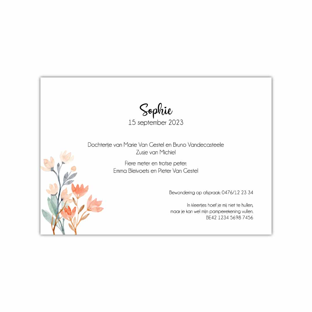 Geboortekaartje met kleurrijke veldbloemen | Sophie - OptimaDoopsuiker