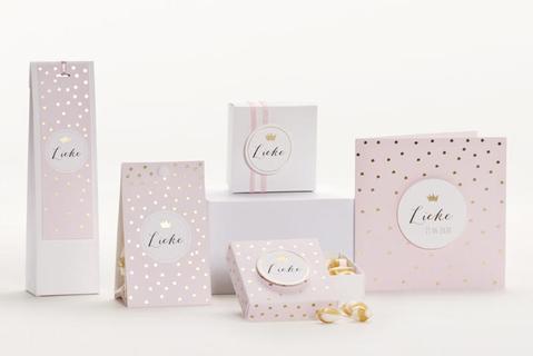 Roze geboortekaartje met confetti in goudfolie - incl. bedrukking - OptimaDoopsuiker
